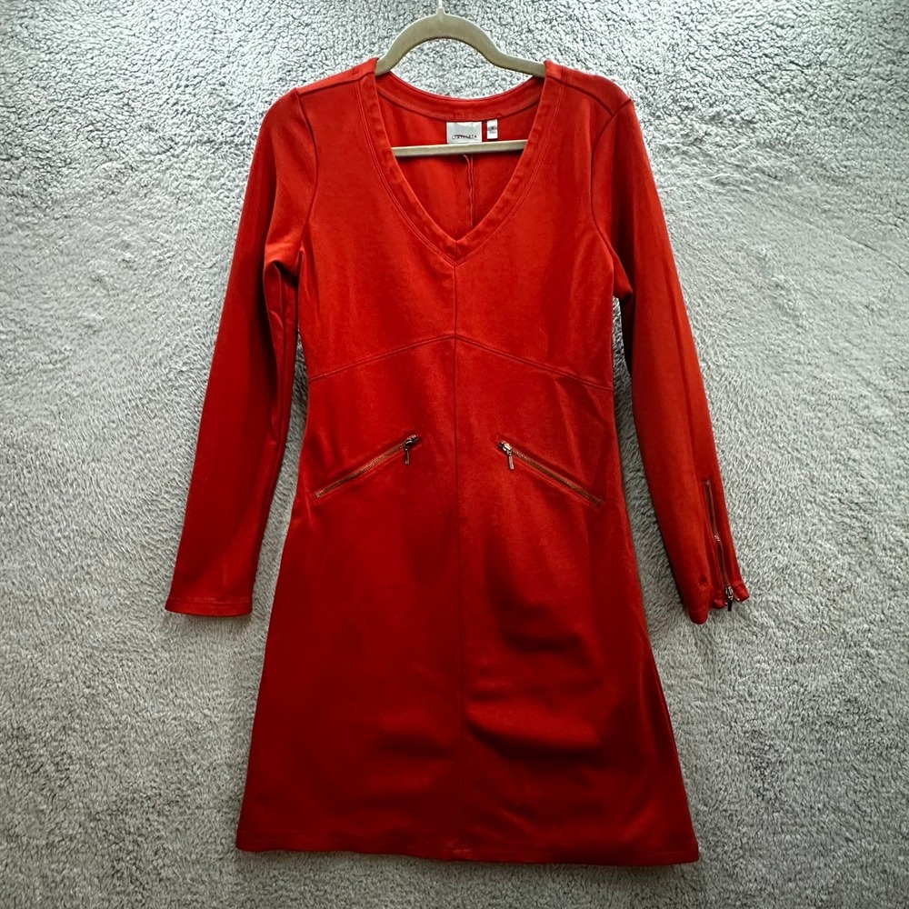Athleta Women's Medium Long Sleeve V-Neck Zipper Pocket Dress Orange